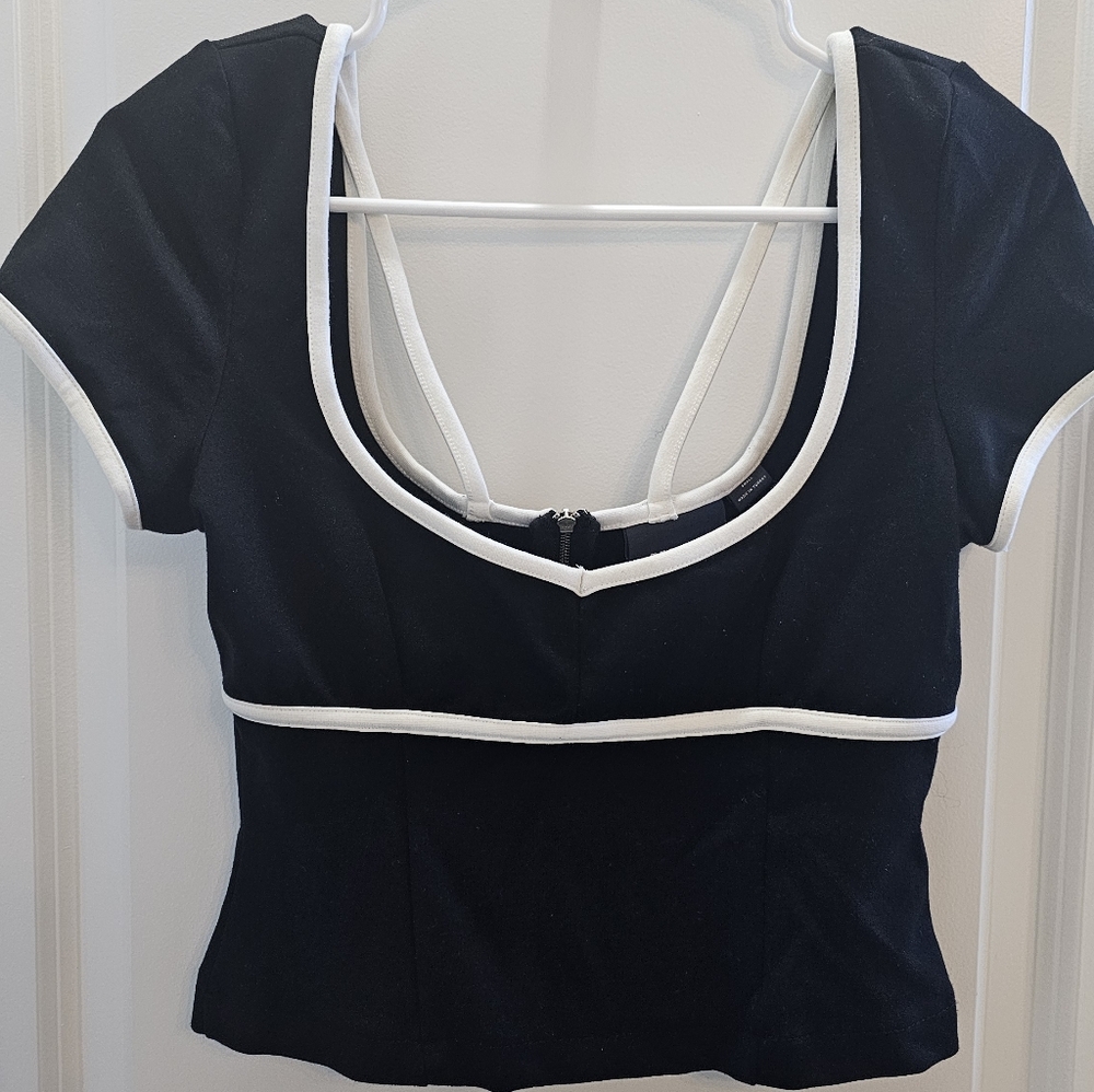 Maeve Anthropologie Sweetheart Ponte Crop Top Black White Rockabilly